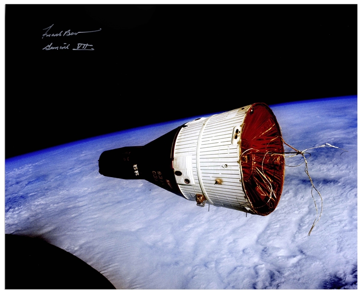 Frank Borman Signed 20'' x 16'' Photo of the ''Golden Ribbons'' Gemini VII Spacecraft